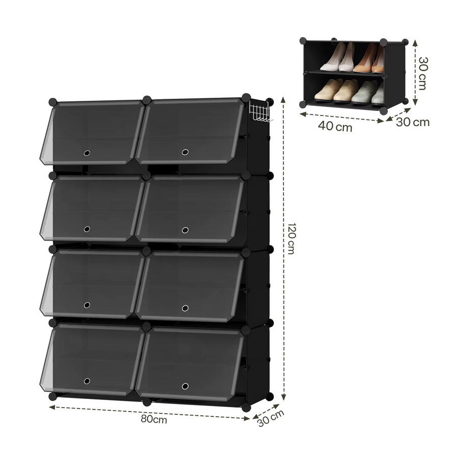 WOLTU Modularer Schuhschrank aus Kunststoff, Faltbarer Schuhwürfel-Aufbewahrungsorganizer mit Türhaken, Transparent/Weiß, B/T/H: 30 x 30 x 90 cm - Bild 6