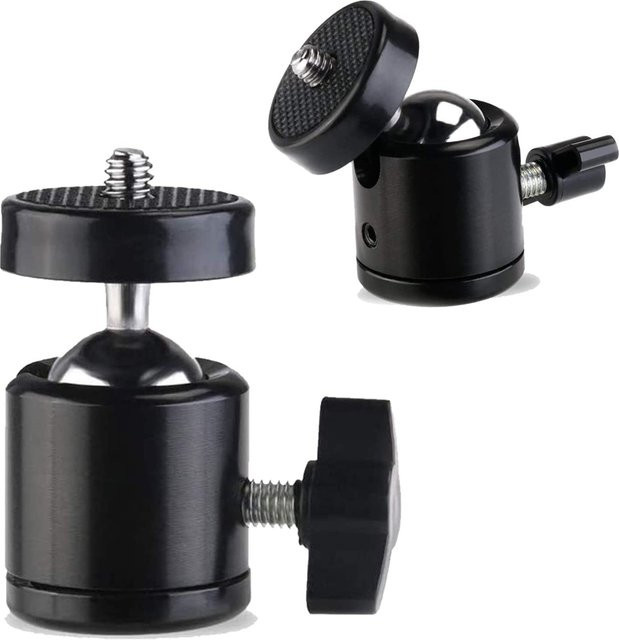 VeFly Blitzschuh Stativhalterung mit Kugelkopf und Ball Adapter für Action Kameras, LED Lichter und DSLR Kameras in Schwarz - Bild 1