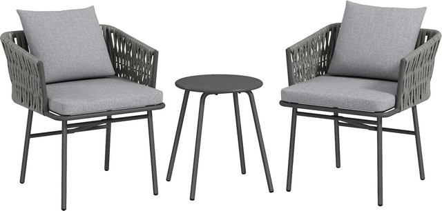 Furnicato 3-teiliges Außenmöbel Set aus PE-Rattan in Grau mit Tisch und 2 Stühlen - Bild 1