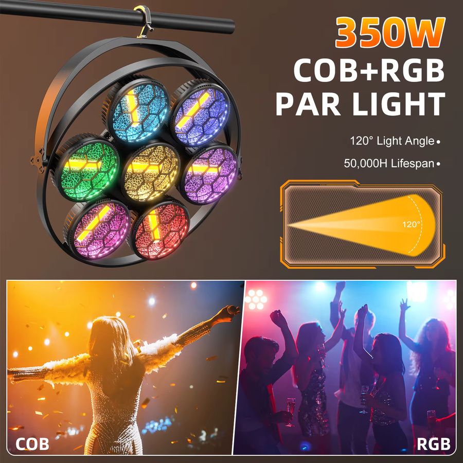DayFlicker 2 Stück 350 W 7-LED COB Lineares Vintage-Bühnenlicht in Schwarz mit DMX512 und RGB-Effekt für Konzerte und Veranstaltungen - Bild 3