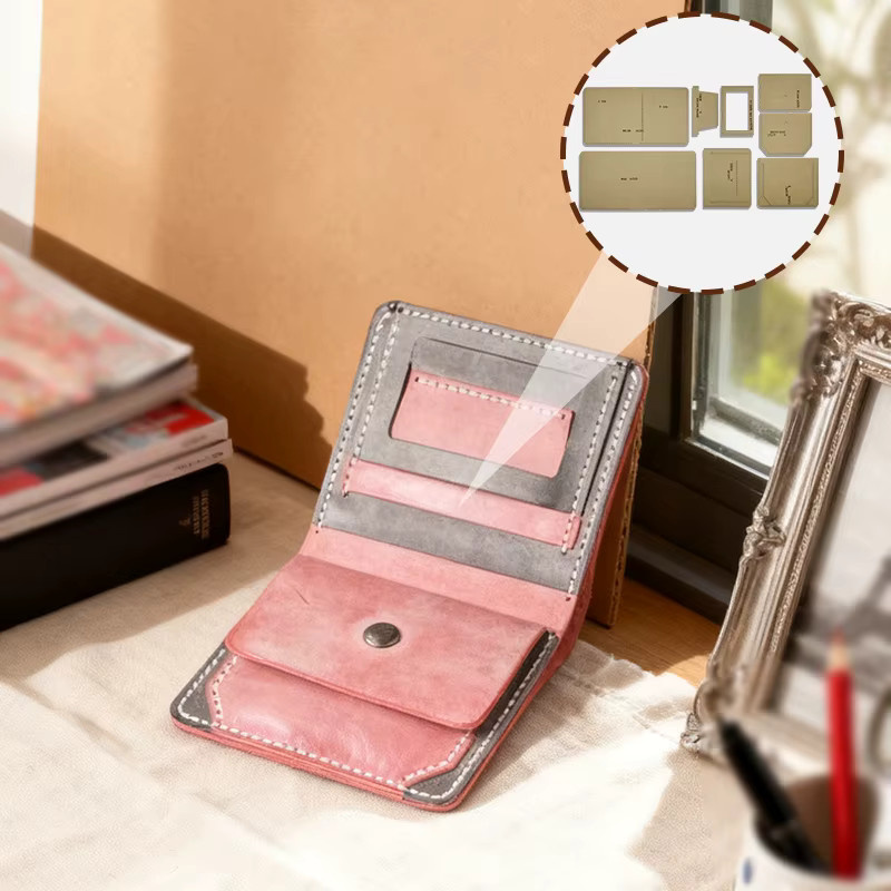 YOMDID 8 Stück handgefertigte Leder-Geldbörsen-Nähmuster in Beige als DIY-Vorlagen für Kurzbrieftaschen und Kartenhalter aus Kraftpapier - Bild 2