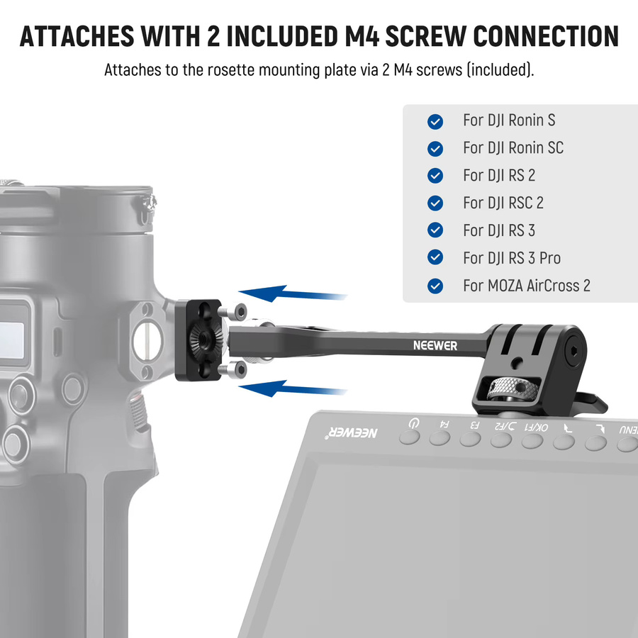 Neewer Feldmonitor-Halterung in Schwarz, 360 Grad drehbare Kamera-Monitor-Halterung mit 1/4 Zoll Gewinde, kompatibel mit DJI RS 2 und RSC 2 - Bild 4