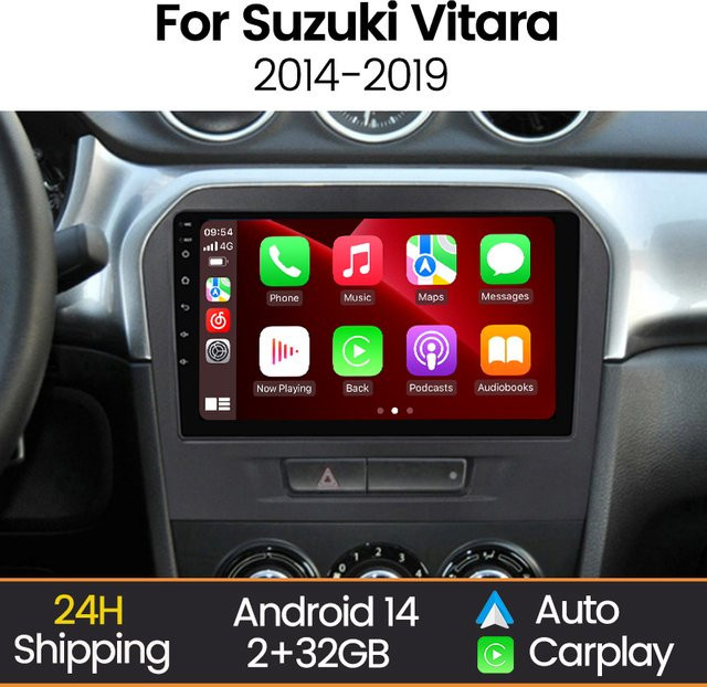 STRONGNAVI Android Auto Radio mit 9 Zoll Display für Suzuki Vitara 2014-2019, kabelloses CarPlay, GPS Navigation und DSP Multimedia Player, Schwarz - Bild 1