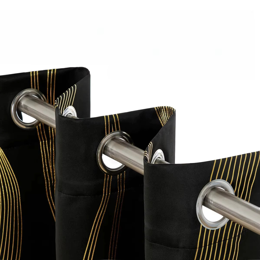CENTURyMiG Verdunkelungsvorhang mit Goldfolien-Wellenmuster in Schwarz, lichtblockierender Stoff mit Ösen, Breite: 200 cm, Höhe: 100 cm - Bild 4
