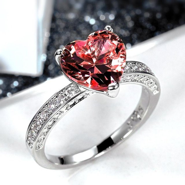 YIRAN Jewelry Verlobungsring, Herz, Rosa Zirkonia, Kupfer, Damen - Bild 1