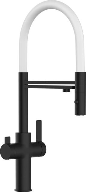 VIZIO 3-Wege Küchenarmatur mit 360 Grad schwenkbarem Auslauf und abnehmbarer 2-Strahl Handbrause in Schwarz Matt und Weiß - Bild 1