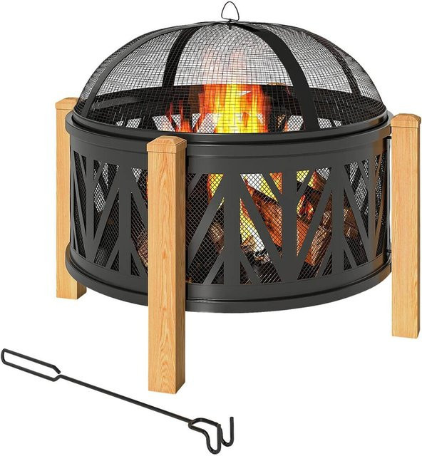 Outsunny 2-in-1 Feuerschale mit Grillrost und Funkenschutz in Schwarz und Braun, Durchmesser: 75 cm, Höhe: 58 cm - Bild 3