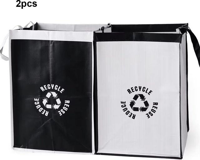 Untior 2er-Pack Recyclingbeutel aus Stoff in Weiß und Schwarz mit Griff und Sortier-Organizer, Fassungsvermögen: 28,7 l - Bild 1