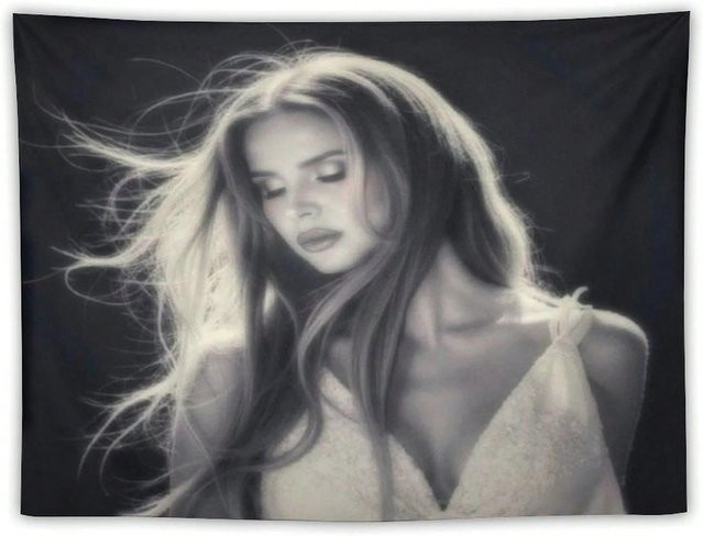 Lana Del Rey Vintage Porträt Wandteppich aus Polyester, bunter Wandbehang für dein Zimmer, Breite: 40 cm, Höhe: 60 cm - Bild 1