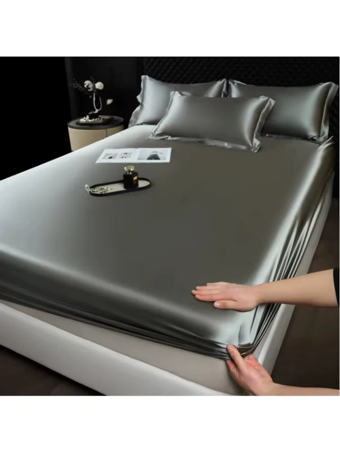 NUOYING Satin-Spannbettlaken aus Rayon in Grau, B/T: 120 x 200 cm - Bild 7