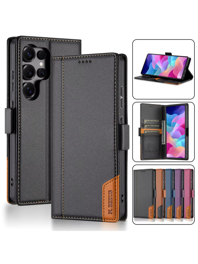 Magnetische Business Flip-Lederhülle als Kartenetui für Samsung Galaxy S26 S25 S24 S23 S22 S21 S20 Note 20 10 9 Ultra Plus in Schwarz oder Blau - Bild 6