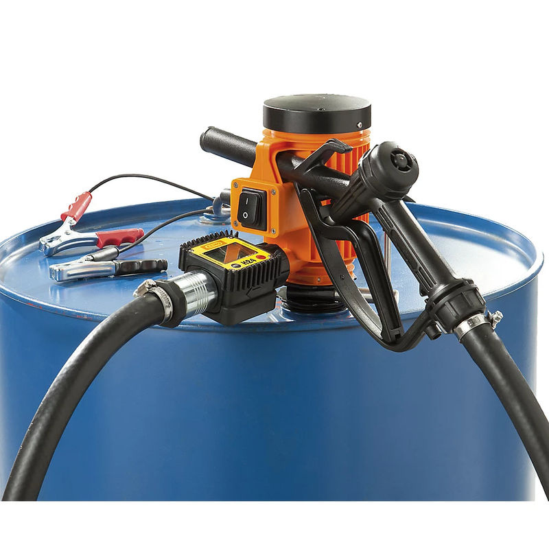 CEMO Elektropumpe 12V in Orange mit 25 l/min Förderleistung, 4 m Anschlusskabel mit Klemmen, 6 m Schlauch und Automatik-Zapfpistole - Bild 4