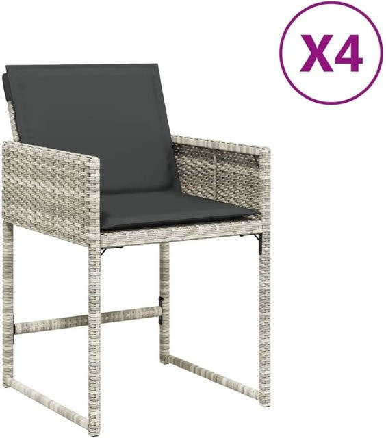 Furnicato Gartenstuhl Set 4er Pack aus Poly Rattan in Grau mit UV-beständigen Kissen und Armlehnen - Bild 1