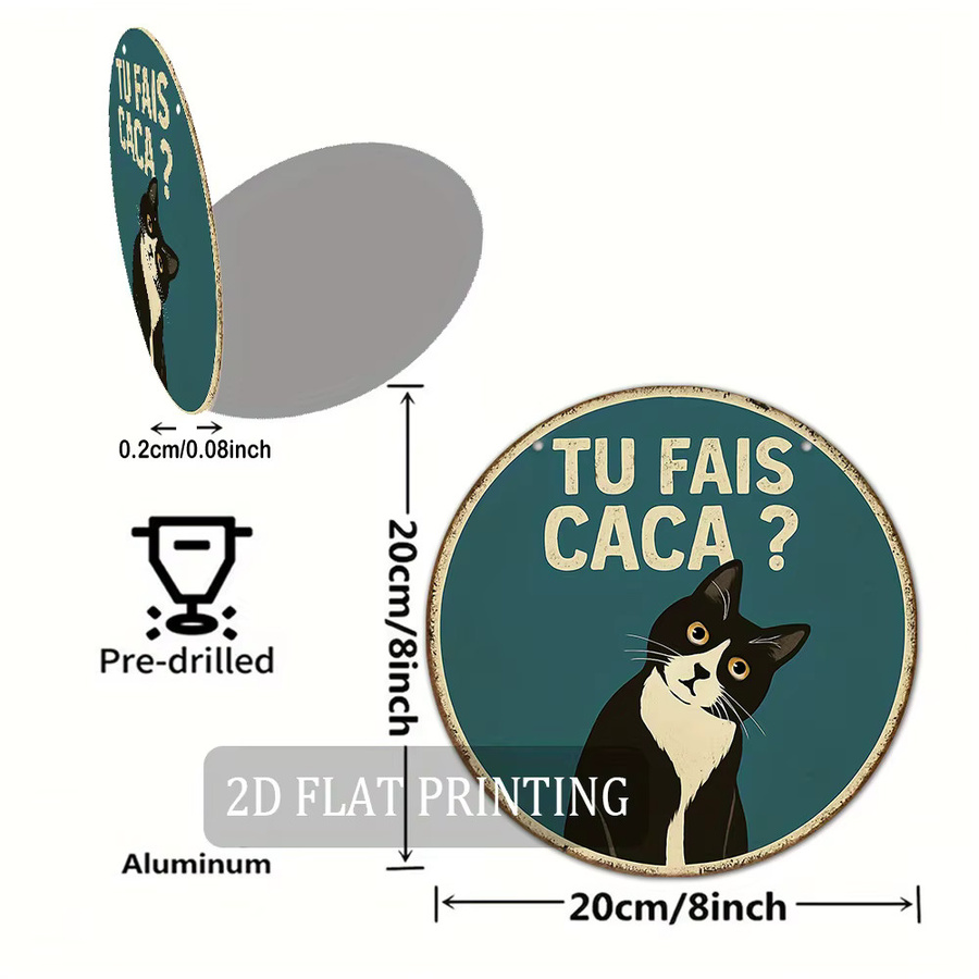 Rundes Retro-Aluminium-Wanddekor von Potdemiel mit humorvollem Katzen-Zitat, Durchmesser: 20,32 cm, Mehrfarbig - Bild 2