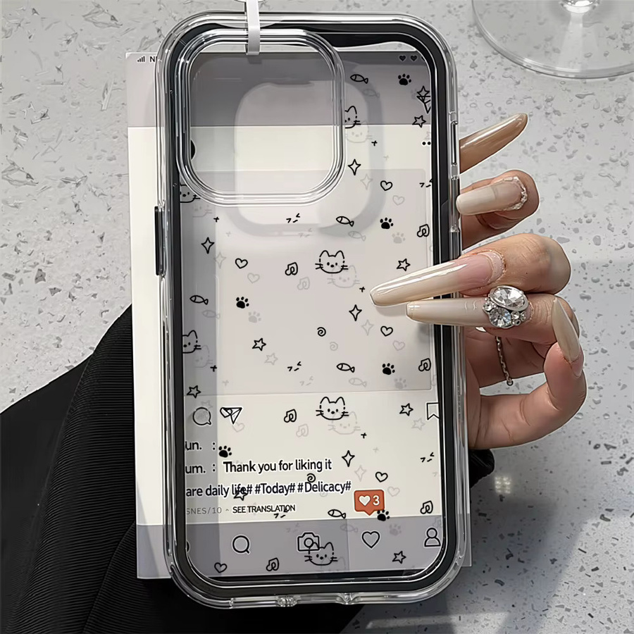 Stoßfeste Silikon Handyhülle mit süßem Katzenmotiv für Apple iPhone 11 bis iPhone 17 Pro Max in Transparent oder Schwarz - Bild 2