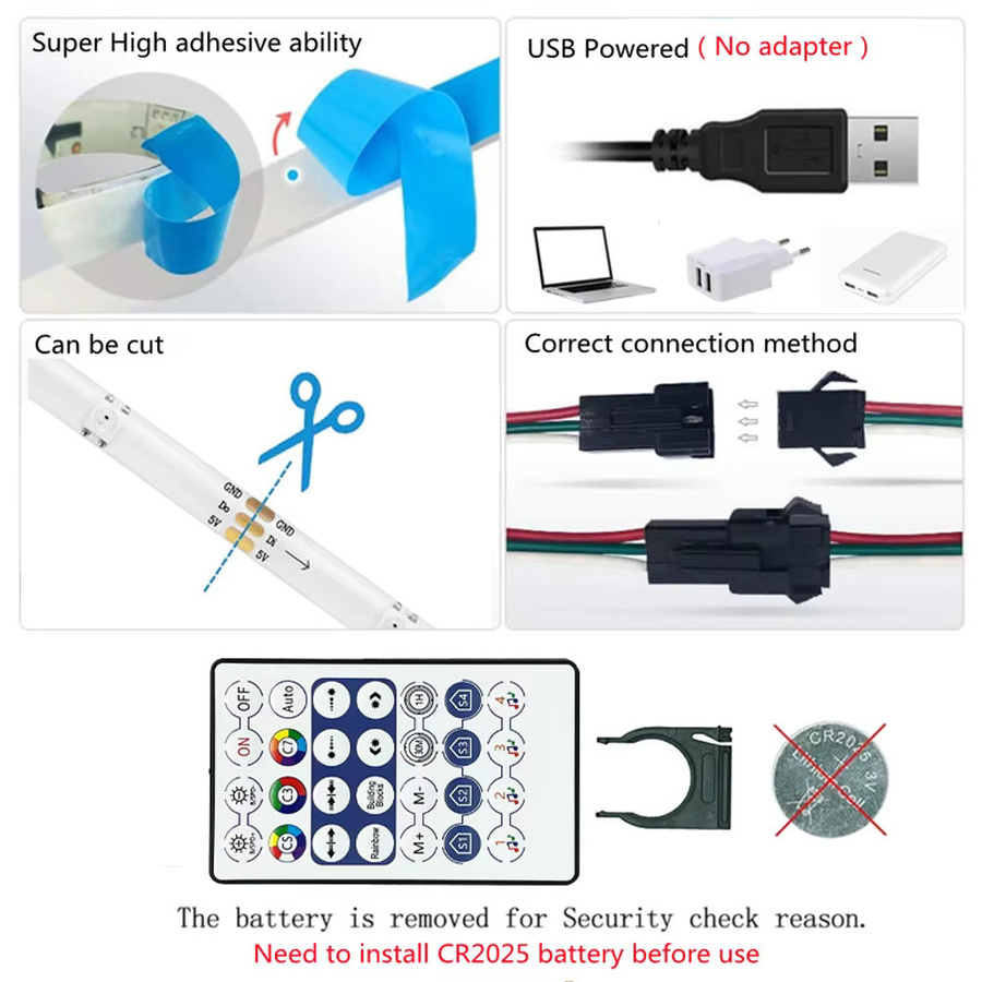 YSRSAI RGBIC LED Streifen mit Bluetooth APP Steuerung, USB 5V WS2812B Multicolour Lichtband für TV Hintergrundbeleuchtung und Zimmer Dekoration - Bild 4