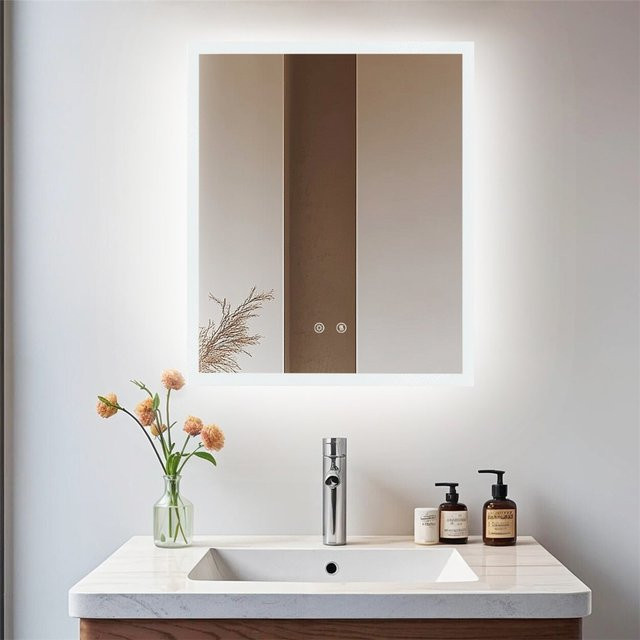 BORWART Badezimmerspiegel mit LED-Beleuchtung in Weiß, Wandspiegel mit Antibeschlag-Funktion, dreifarbigem Licht und berührungsdimmbarer Speicherfunktion - Bild 1