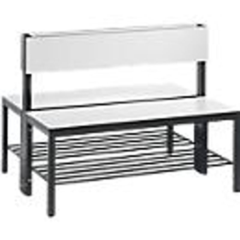 C+P Doppelseitige Sitzbank Basic Plus mit Rückenlehne und Schuhrost, Gestell Schwarzgrau, Dekor Weiß, H: 79,6 cm, B: 100 cm, T: 76 cm - Bild 2