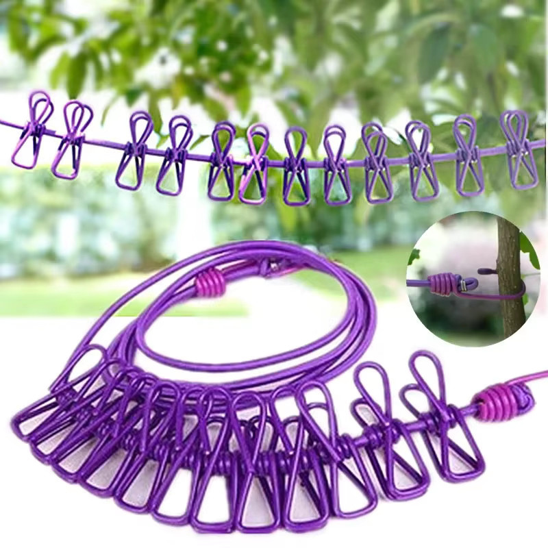 4M Outdoor Camping Stretch-Wäscheleine in Rot mit 12 Clips, dehnbare Reise-Wäscheleine für unterwegs, Länge: 4 m - Bild 2