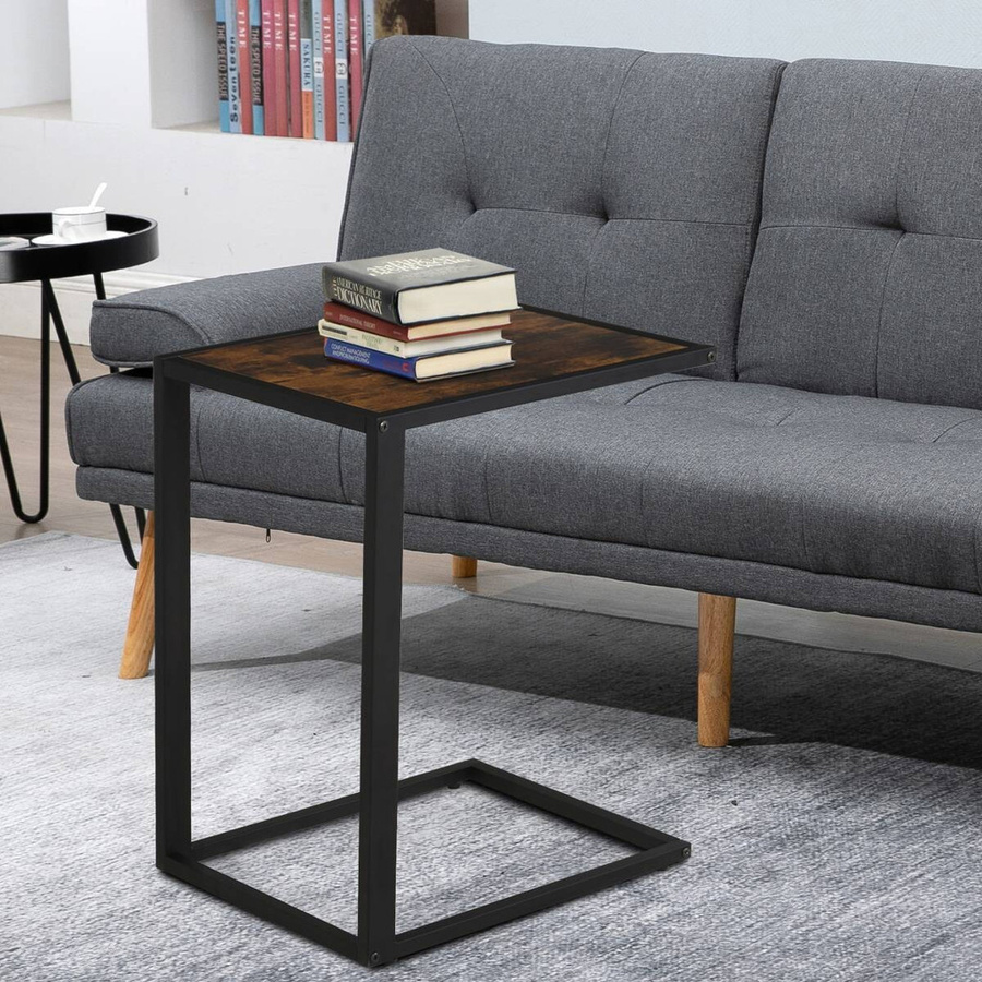 HOMCOM Beistelltisch in C-Form im Industrie Design, Braun/Schwarz, B/T/H: 40,6 x 50,8 x 64,2 cm - Bild 5