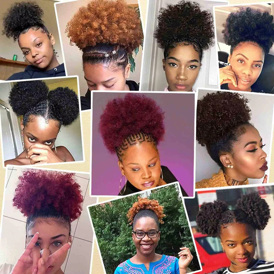 htonicca Afro Puff Kordelzug Pferdeschwanz, Brasilianisches Echthaar, Unisex - Bild 3