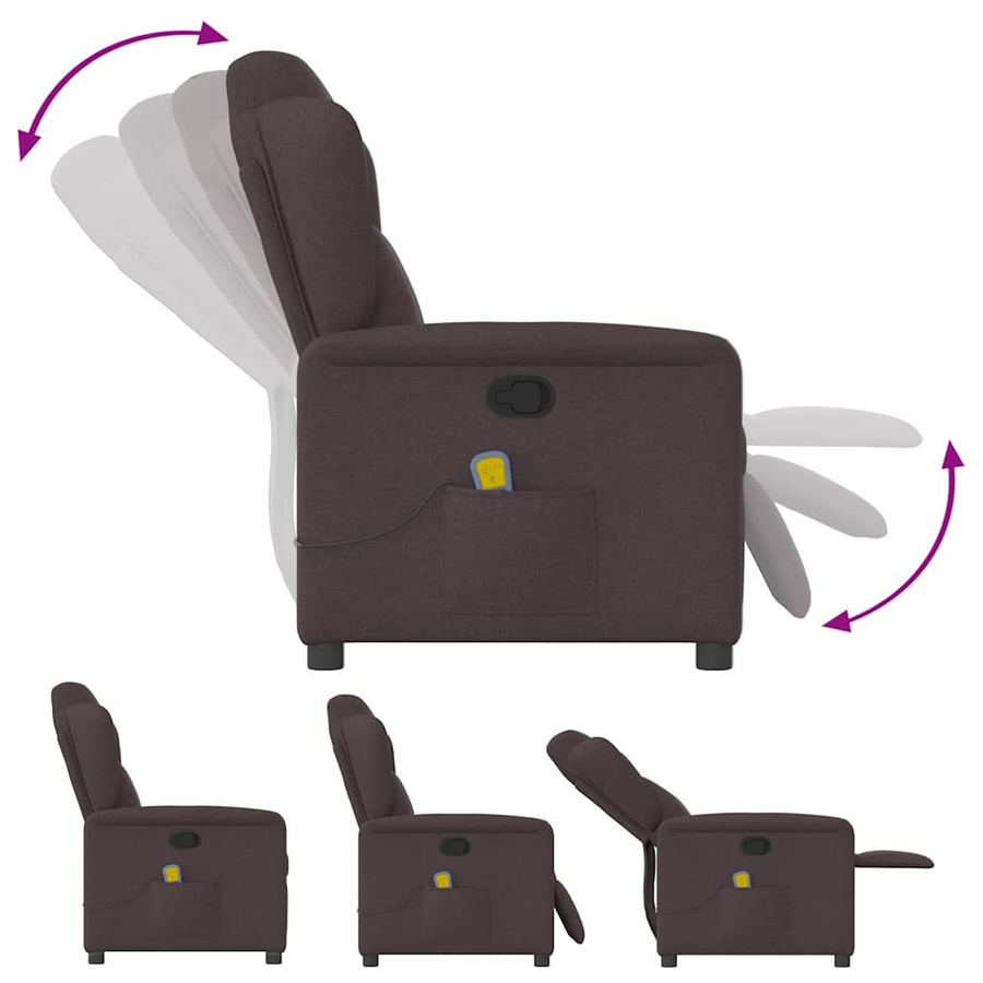 vidaXL Massagesessel Dunkelbraun mit Liegefunktion und Vibrationsfunktion aus Stoff - Bild 2