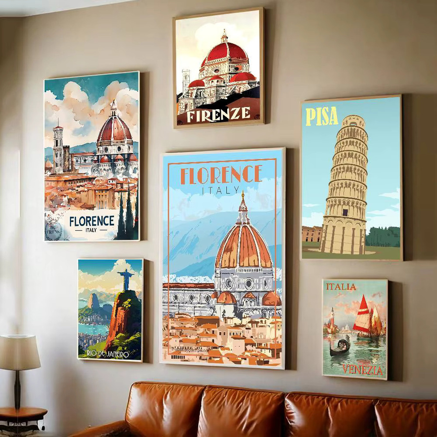 Vintage Anime Poster Sticker Florence Italy Print für DIY Deko in Weiß und Multicolour - Bild 4