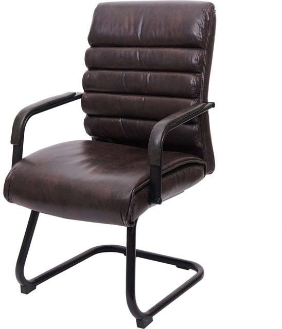Konferenzstuhl MCW-H31 Freischwinger in braunem Kunstleder mit Wildleder-Optik und Metallgestell im Vintage-Design - Bild 1