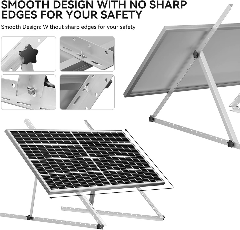 RVPOZWER Verstellbare Solarmodul-Halterung in Silber mit klappbaren Neigungsbeinen für die Dachmontage an Wohnmobilen und Booten, 45 Zoll - Bild 3