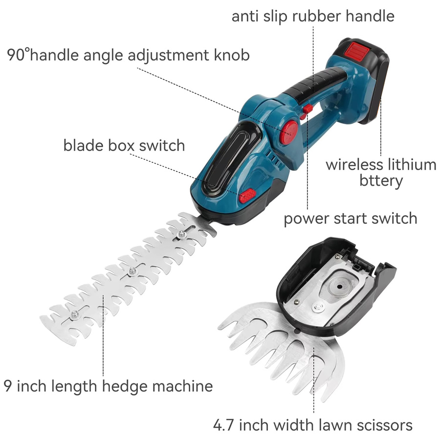 GECOFEER 2-in-1 Garten-Trimmset mit 21V Akku: Kabelloser elektrischer Heckenschneider mit Doppelklingenkopf und bürstlose elektrische Gartenschere mit 25 mm Schneidedurchmesser - Bild 1