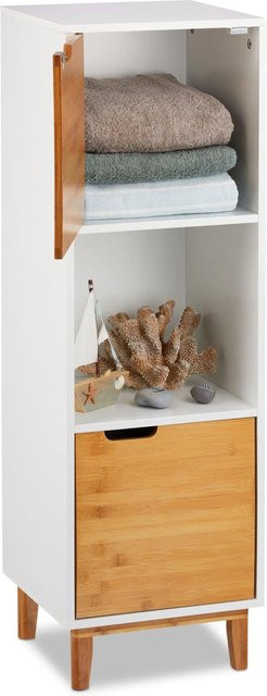 Relaxdays Standregal aus MDF und Bambus in Weiß Natur mit Magnetverschluss im skandinavischen Stil, H x B x T: 101 x 32 x 30 cm - Bild 1