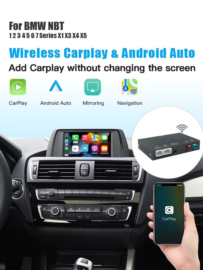 AUTOABC Kabelloser CarPlay Auto-Decoder mit GPS und Bluetooth für BMW X5 F15 F85 X6 F16 F86 X1 F48 (2010-2017) NBT/CIC System, Schwarz - Bild 5