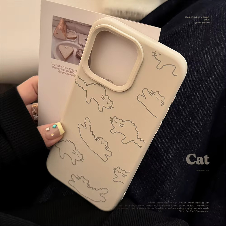 MUQGEW iPhone Schutzhülle mit koreanischem Cartoon Kätzchen Muster in Beige, stoßfeste Telefonhülle für iPhone 17 16 Plus 15 14 13 12 Pro Max - Bild 2