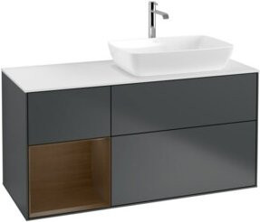 V&B Waschtischunterschrank Finion in Walnuss mit mattblauem Lack, Breite: 120 cm, Tiefe: 50,1 cm, Höhe: 50,1 cm - Bild 1