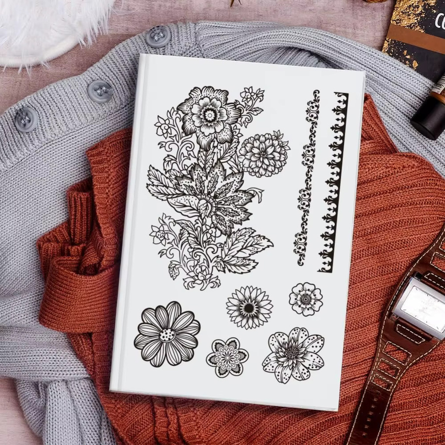 Transparente Silikonstempel mit Volksblumen-Motiv für DIY-Scrapbooking und Kartenherstellung - Bild 5