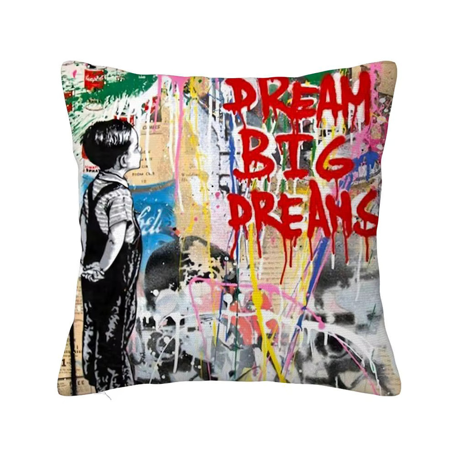 B-Banksy Street G-Graffiti Art Kissenbezug aus Bio-Leinen in Weiß und Multicolour, quadratisch, Breite: 30 cm, Höhe: 30 cm - Bild 5