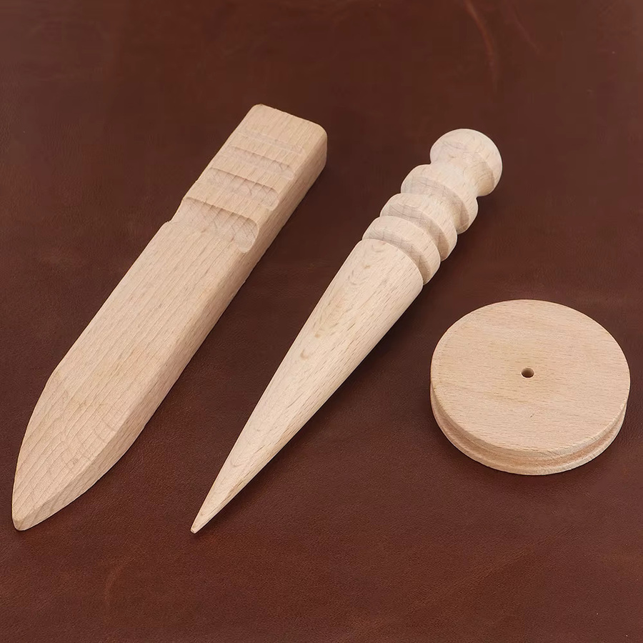 QJH 3-teiliges Holz-Leder-Kantenpolierer-Set aus Holz für Lederarbeiten - Bild 2