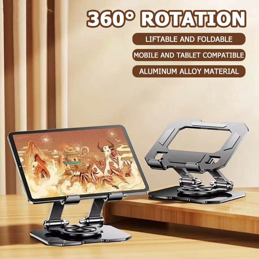 AKABEILA Tablet-Ständer aus Metall, 360 Grad drehbar und faltbar, verstellbarer Desktop-Ständer für iPad, Samsung, Xiaomi und Laptops von 10 bis 17 Zoll, grau - Bild 2
