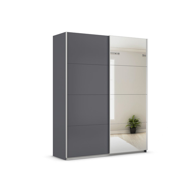 RAUCH Quadra Schwebetürenschrank mit Spiegelelementen und integrierten Schubladen, Farbe: Grau, B/H: 181 x 230 cm - Bild 1