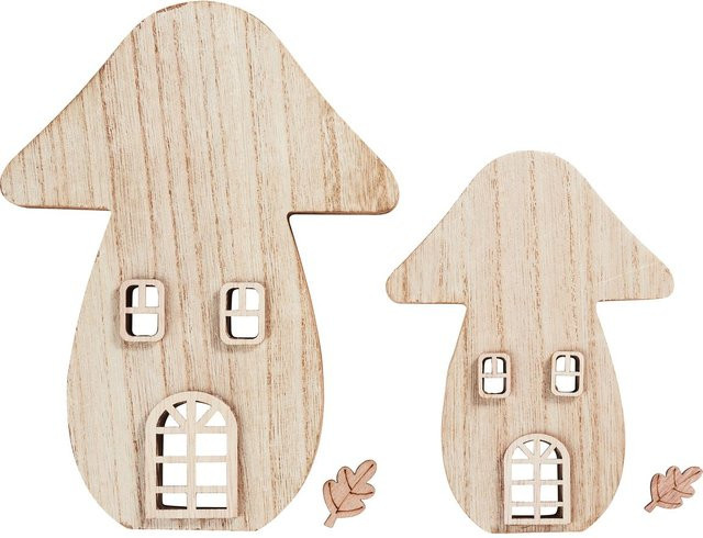 VBS Fliegenpilze Haus 2er-Set aus MDF-Holz in Beige für Tabletop - Bild 1