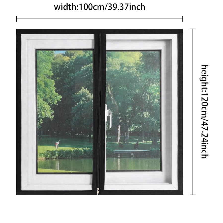 TranquilTouch Insektenschutz Netz für Fenster in Schwarz, selbstklebend und wiederverwendbar mit Reißverschluss, Breite: 140 cm, Höhe: 60 cm - Bild 2