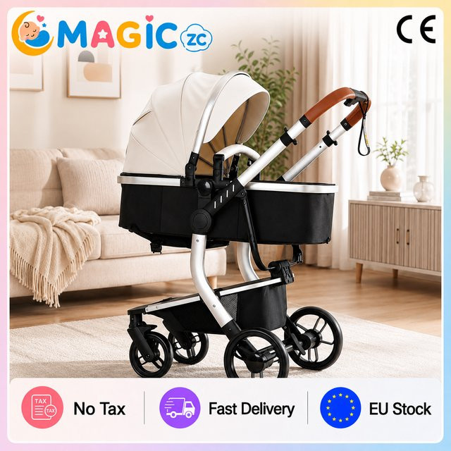 Prokoke Buggy in Beige mit PU-Leder, Einhand-Faltmechanismus und Federung - Bild 1