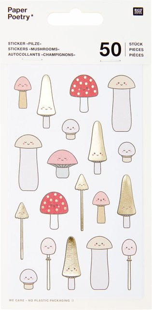 Rico Design Paper Poetry Sticker Pilze Kawaii 4 Blatt - Bild 1