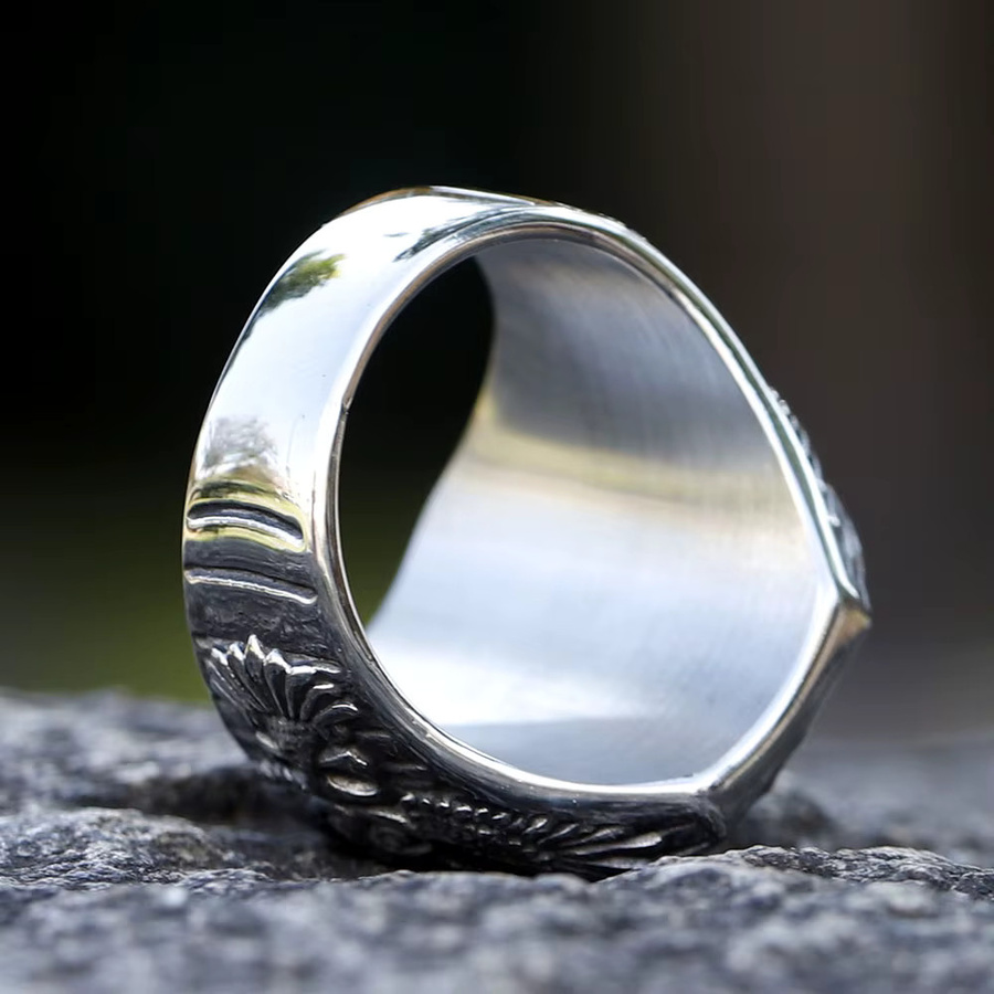 Ring Wikinger Rabe, Edelstahl, Silber, Zirkonia, Herren - Bild 2