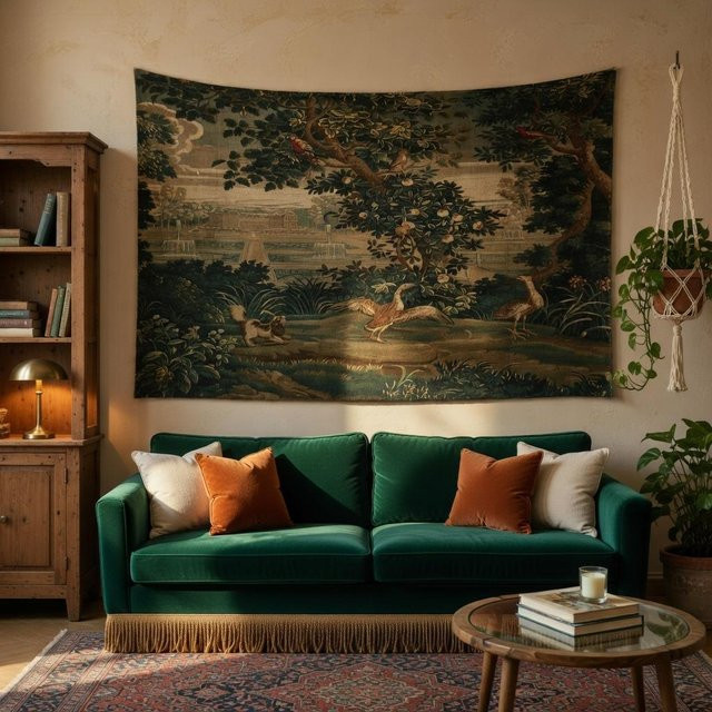Vintage Schloss und Garten Wandteppich von JMG Household Supplies, Retro Wandbehang mit floralem Motiv in Multicolour, Breite: 120 cm, Höhe: 180 cm - Bild 1