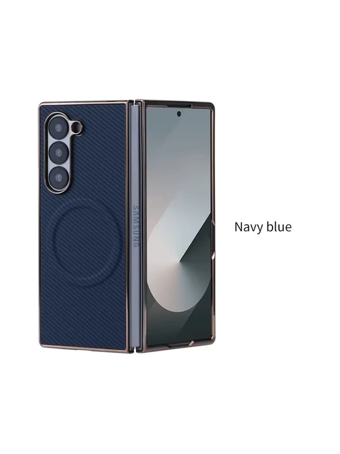 Luxuriöse magnetische Schutzhülle im Kohlefaser-Muster für Samsung Galaxy Z Fold 7, 6, 5, 4, 3 5G in Gold, stoßfeste Hülle mit kabellosem Schnellladen - Bild 3