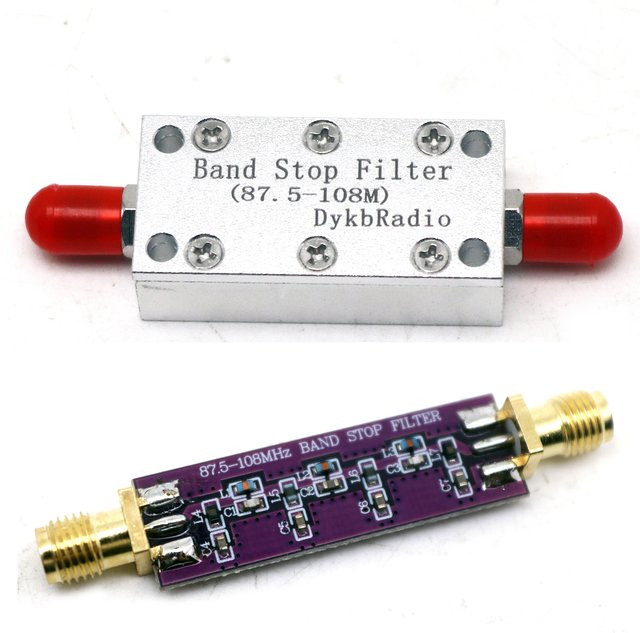 Dykbcells Bandstop-Filter 87,5–108 MHz für FM-Interferenzschutz, passiver Notch-Filter für RF-Amateurfunk-Verstärker, SDR und Kurzwelle, Farbe: Silber - Bild 1