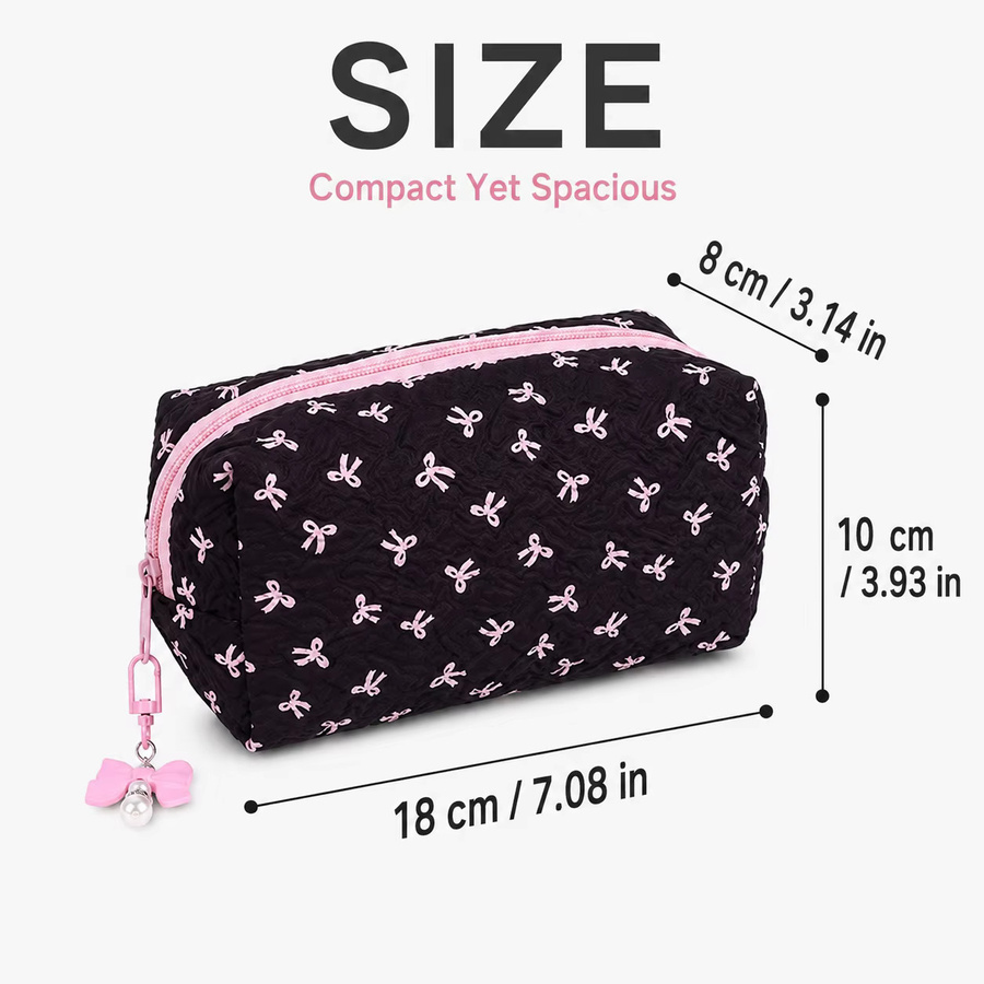 Mehrzweck Quilted Bow Federmäppchen als tragbarer Schreibwaren-Organizer in Schwarz und Multicolour - Bild 2