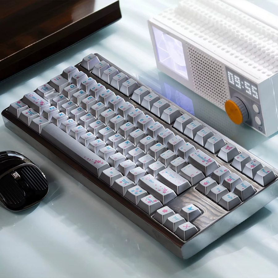 Venit Keys Spring Keycaps in Silber Metallic mit japanischen Schriftzeichen, Dye-Sub PBT Keycaps im Cherry Profile für mechanische MX-Tastaturen - Bild 3