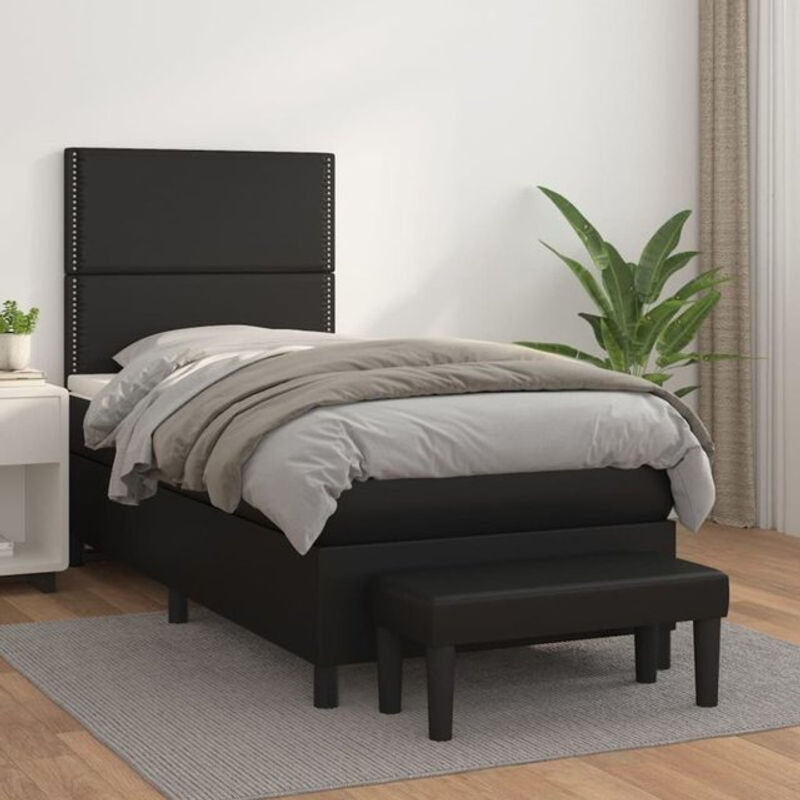 vidaxl Boxspringbett mit Matratze aus Kunstleder in Schwarz, B/T/H: 90 x 190 cm - Bild 1